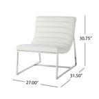 WILMOUTH ROLL OCCASIONAL CHAIR in White Leather with Chrome-Finished Steel Legs, Modern & Contemporary Style - Grand Goldman Shop