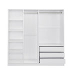 Doorless Wooden Storage Wardrobe for Dedroom with Shelves and 3 Drawers, White - Grand Goldman Shop