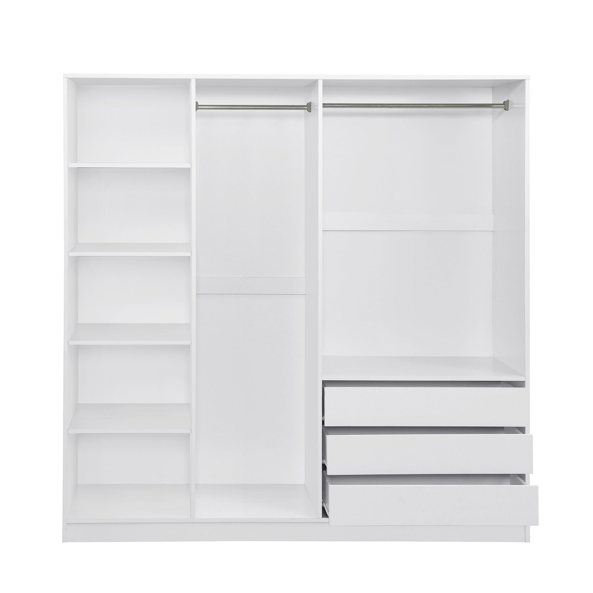 Doorless Wooden Storage Wardrobe for Dedroom with Shelves and 3 Drawers, White - Grand Goldman Shop