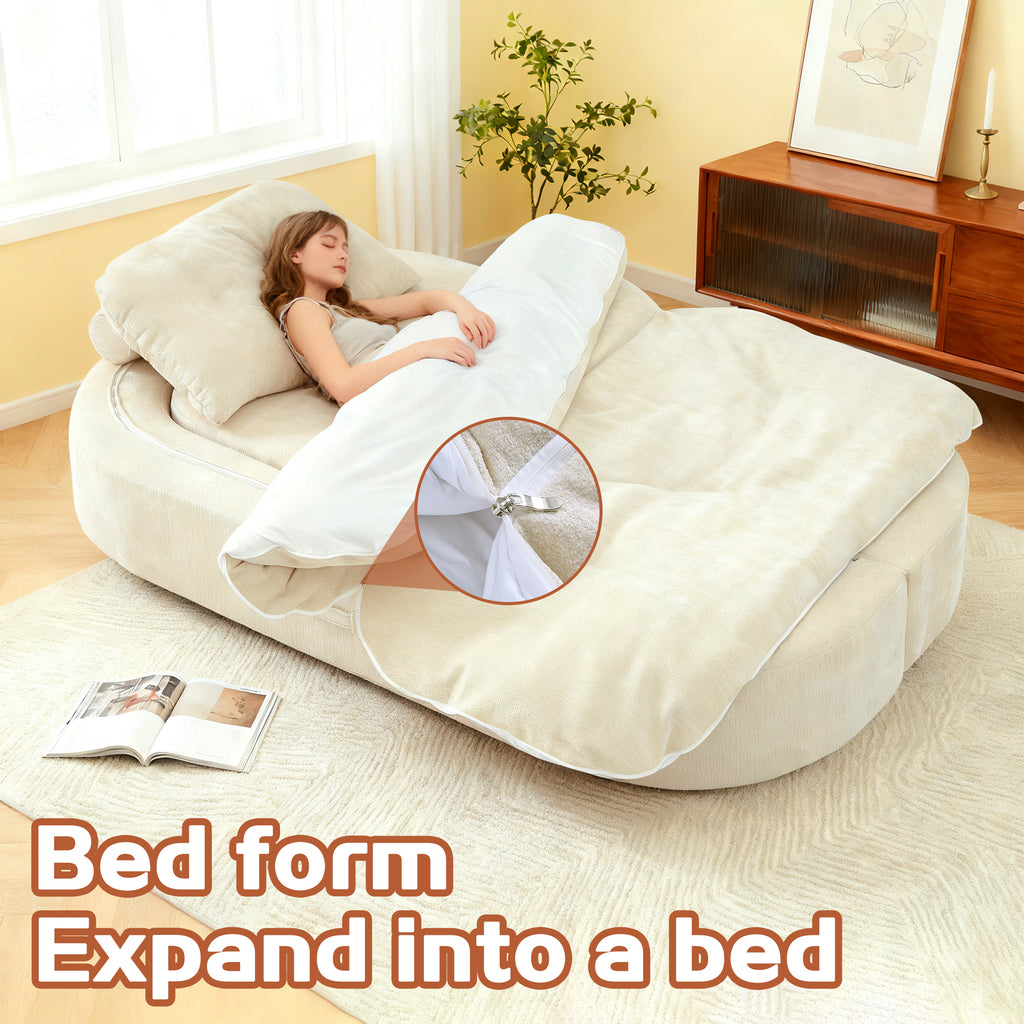 Modern Floor Sofa with 2 Pillows,Convertible Chenille Fabric Foam-Filled Sleeper Sofa Bed, no assembly required,Convertible Sofa Cushion Unfolds into Quilt,Folding Mattress for Living Room,Playroom - Grand Goldman Shop