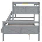 Gray Twin over Full Bunk Bed with Ladder and Safety Guardrail, Pine Wood and MDF, 79.3''L x 57.1''W x 61.3''H - Grand Goldman Shop