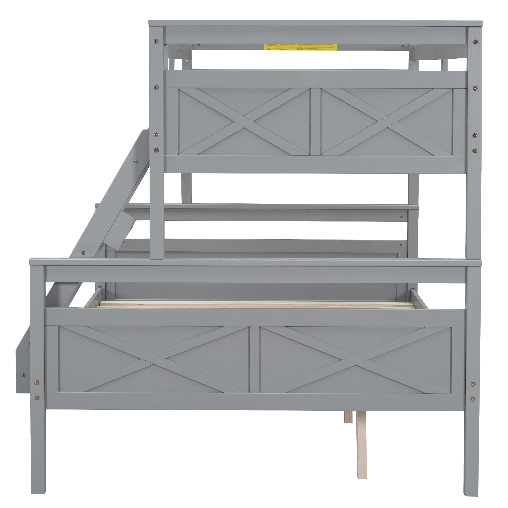 Gray Twin over Full Bunk Bed with Ladder and Safety Guardrail, Pine Wood and MDF, 79.3''L x 57.1''W x 61.3''H - Grand Goldman Shop
