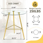 36 Inch Height Bar Table, 34 Inch Round Tempered Glass Top Pub Table with Chrome-Plated Golden Metal Legs, Modern Bistro Table for Kitchen Island/Bar/Cafe - Grand Goldman Shop