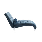 Velvet Chaise Lounge Chair with Pillow, Button-Tufted Upholstered, Light Blue, Solid Wood Frame, Acrylic Legs - Grand Goldman Shop