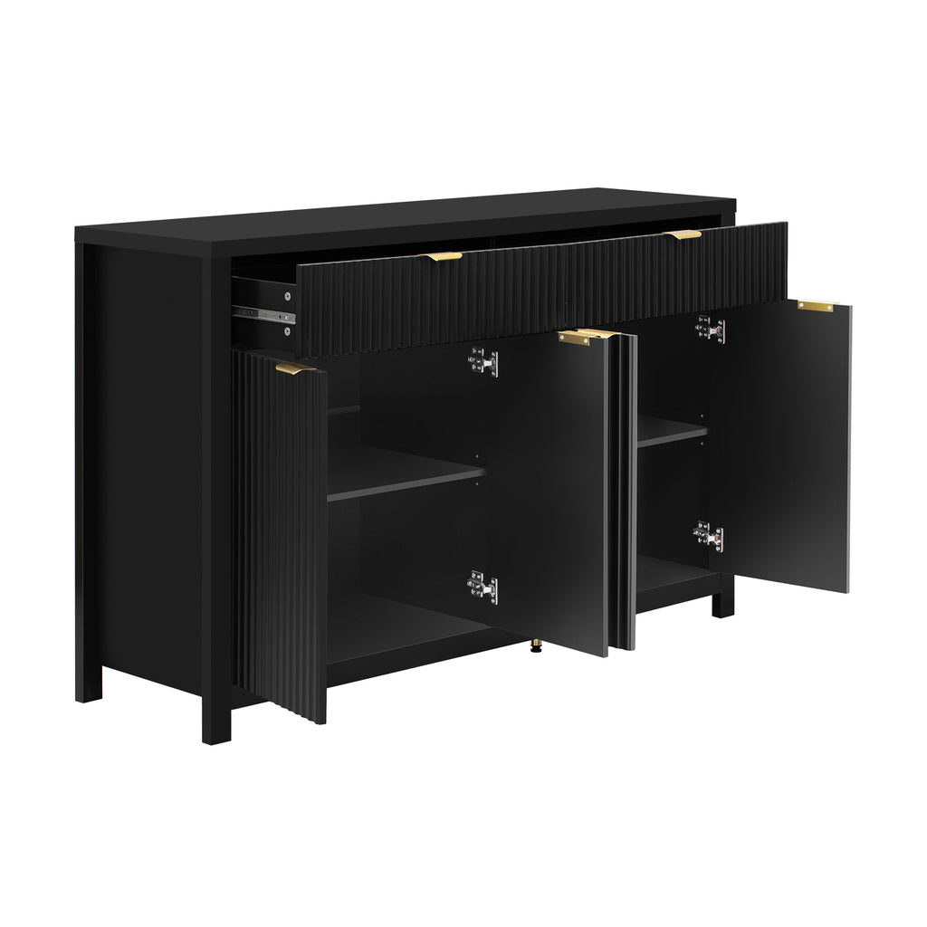 U_STYLE Modern 55.1'' Sideboard Buffet Cabinet with 2 Drawers & 4 Doors, Adjustable Shelves, Wave-Pattern Design, Aluminum Handles, Painted MDF, Scandinavian Storage for Dining Room, Living Room - Grand Goldman Shop