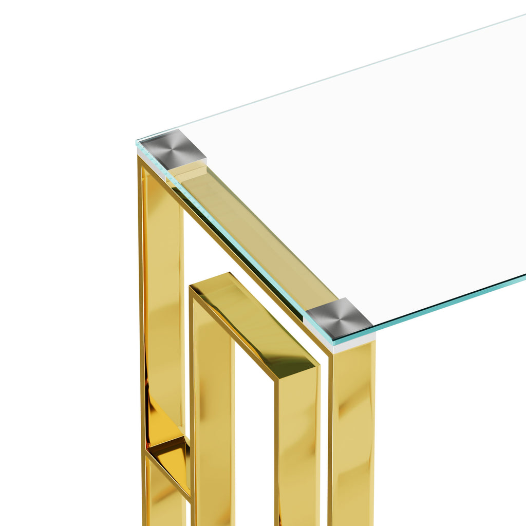 Console Table Stainless Steel Glass,Meal side table Golden Clear  bs-02 - Grand Goldman Shop