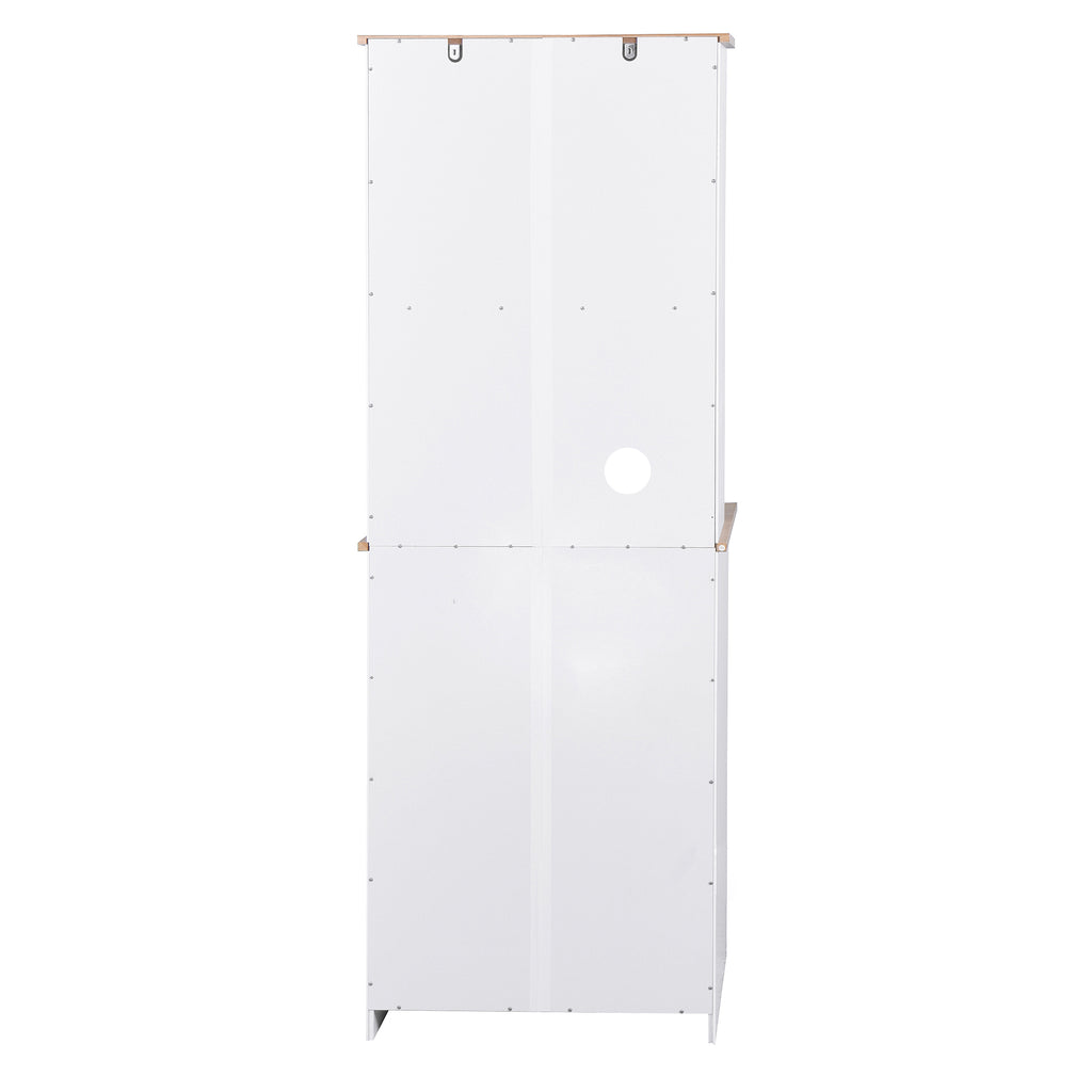 Wooden Kitchen Cabinet White Pantry Room Storage Microwave Cabinet with Framed Glass Doors and Drawer - Grand Goldman Shop