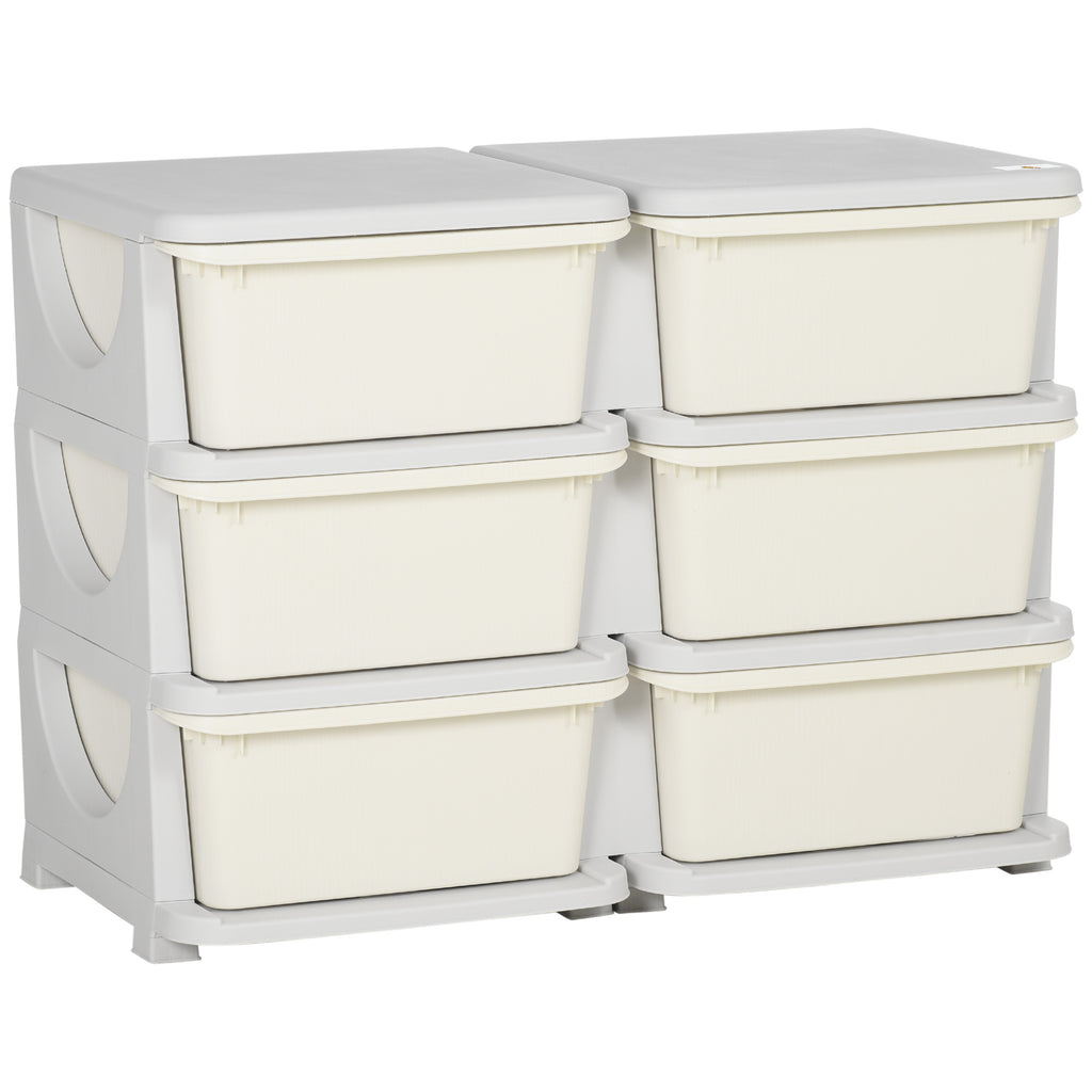 Qaba 3 Tier Kids Storage Unit, 6 Drawer Chest Toy Organizer Plastic Bins for Kids Bedroom Nursery Kindergarten Living Room fo