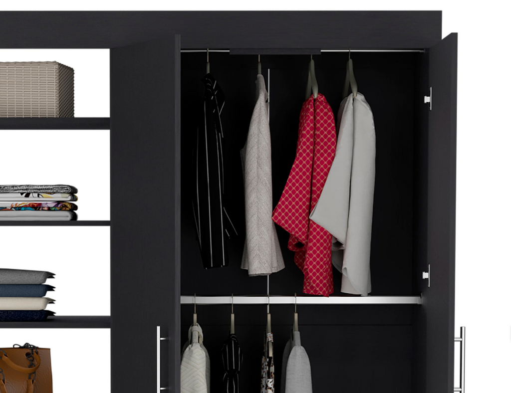 Kenya 3 Drawers Armoire, Double Door, 3-Tier Shelf -Black - Grand Goldman Shop