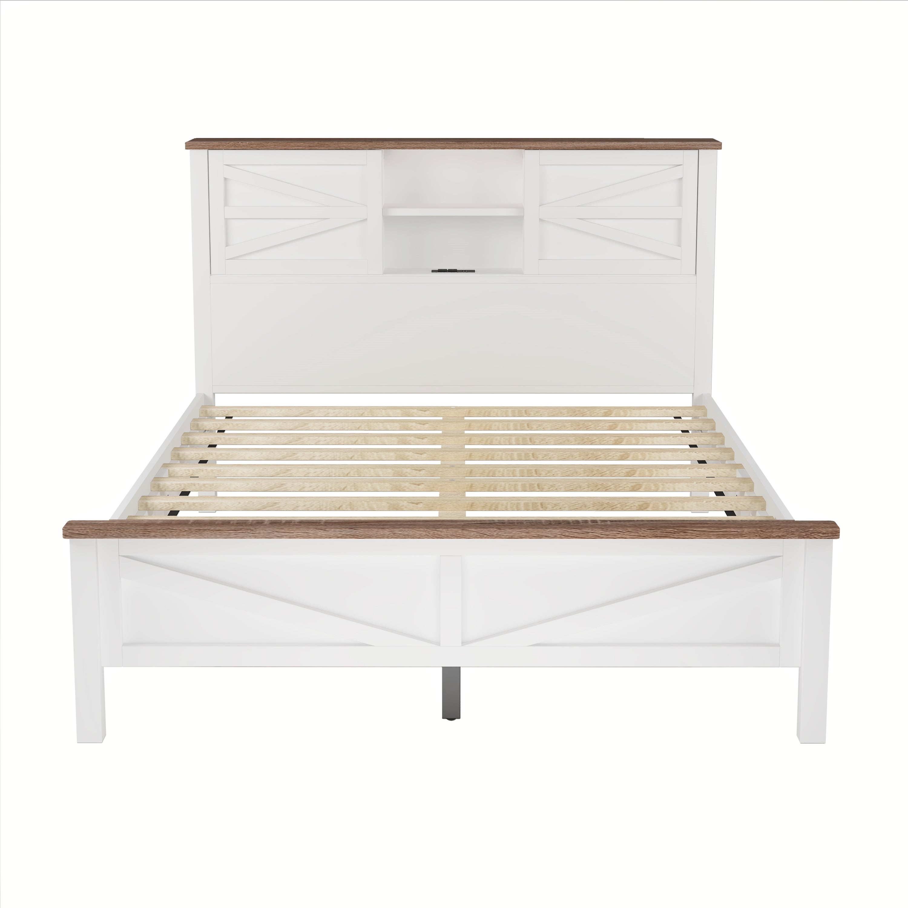 3-Pieces Bedroom Sets Queen Size  Farmhouse Platform Bed with Double Sliding Door Storage Headboard, Storage Nightstand and Dresser, White+Brown(Old SKU HL000092AAK) - Grand Goldman Shop