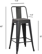 Modern Light Weight Industrial Contemporary Rustic Vintage Costal Metal Barstools with Bucket Back and 4 Leg Design, Seat Bar
