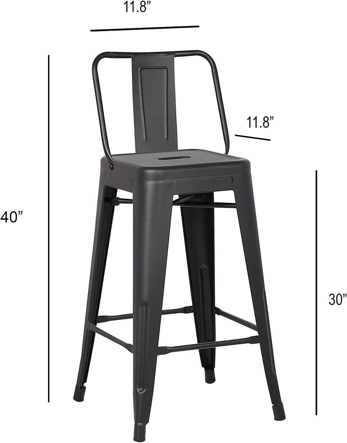 Modern Light Weight Industrial Contemporary Rustic Vintage Costal Metal Barstools with Bucket Back and 4 Leg Design, Seat Bar
