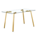 Modern minimalist style rectangular glass dining table with tempered glass tabletop and golden metal legs, suitable for kitchen, dining room, and living room, 51 ' * 31.5 ' * 29.5 '   1123 - Grand Goldman Shop