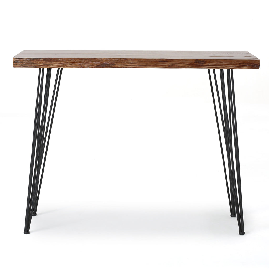 Modern Industrial Breakfast Bar Table, Metal Hairpin Legs & Wood Veneer Top, Compact 58.00 inches(Length)×18.25 inchesWidth×42.00Height - Grand Goldman Shop
