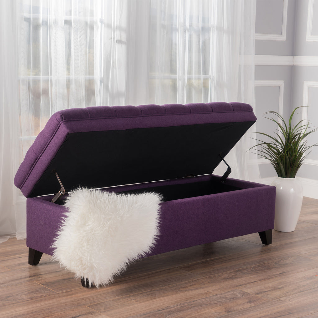 Juliana Storage Ottoman Purple Fabric with Birch Legs 50x20.5x18.3 Inch - Grand Goldman Shop