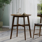 Round Counter Height Dining Table with Thick Rubberwood Legs and Support Beams, Walnut - Grand Goldman Shop