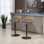 COOLMORE Modern Swivel Bar Stools Set of 2 Adjustable Counter Height Chairs with Footrest Blue Linen - Grand Goldman Shop