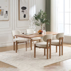 Modern Farmhouse Dining Chairs Set of 2 in Beige, Fabric Upholstered Wooden Kitchen Chairs with Ergonomic Backrest and Adjustable Feet, Rubber Wood Frame - Grand Goldman Shop