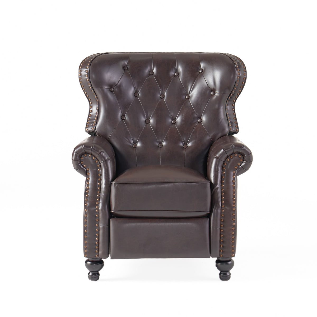 Contemporary Style Push Back Recliner with Button-Tufted Stitching and Nailhead Trim in Dark Brown PU - Grand Goldman Shop