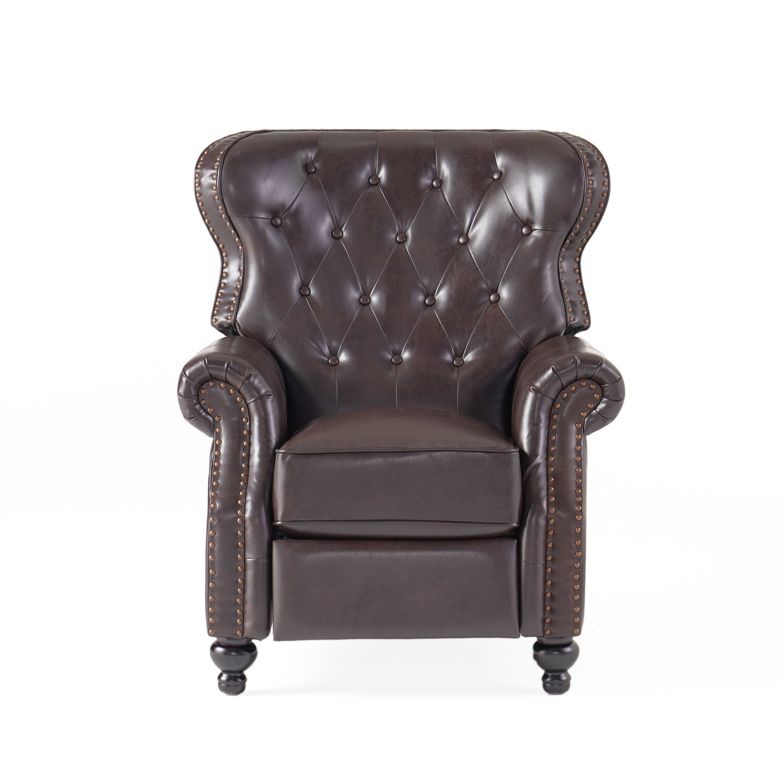 Contemporary Style Push Back Recliner with Button-Tufted Stitching and Nailhead Trim in Dark Brown PU - Grand Goldman Shop