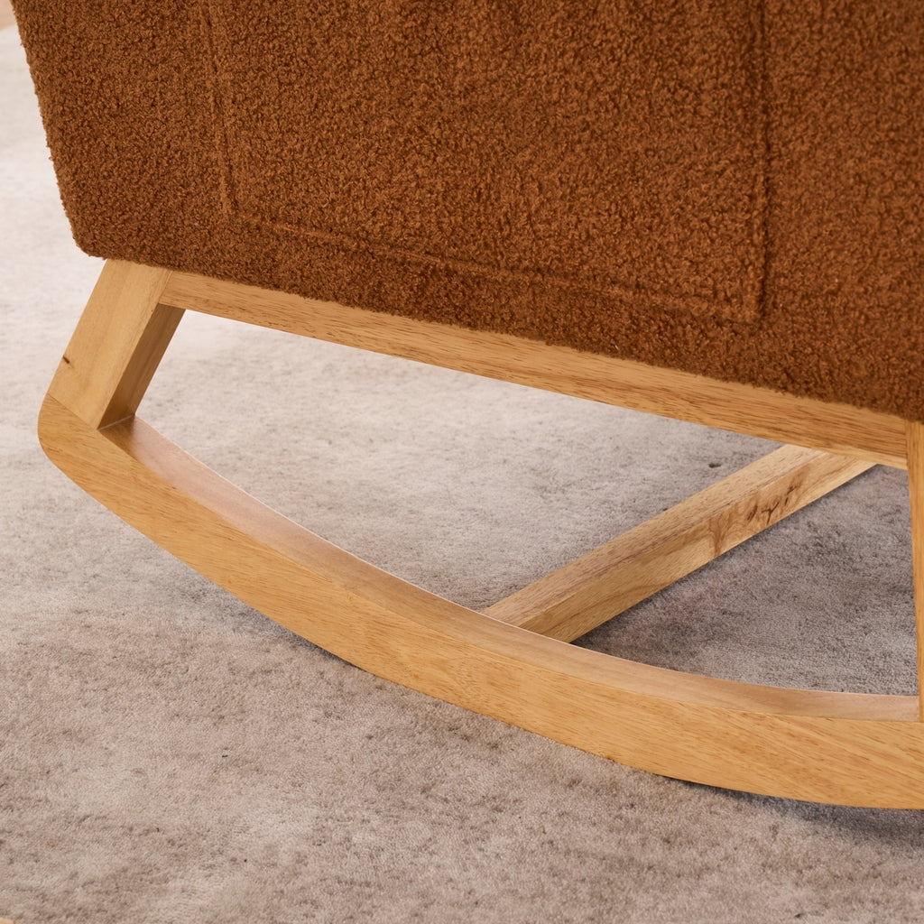 LY-5104 Caramel Accent Rocking  Chair with  Footrest High Back Rubber Wood Rocking Legs Bedroom Living Space   26.77D X 38.36W X 39.76H Inch - Grand Goldman Shop