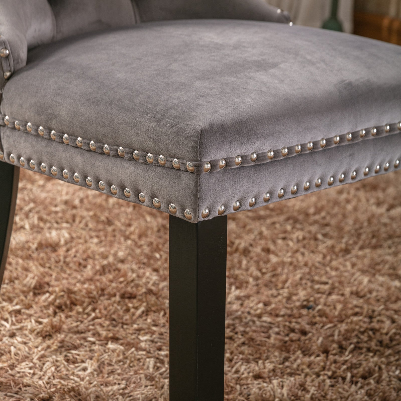 Nikki Collection Modern, High-end Tufted Solid Wood Contemporary Velvet Upholstered Dining Chair with Wood Legs Nailhead Trim 2-Pcs Set,Gray, SW2001GY - Grand Goldman Shop
