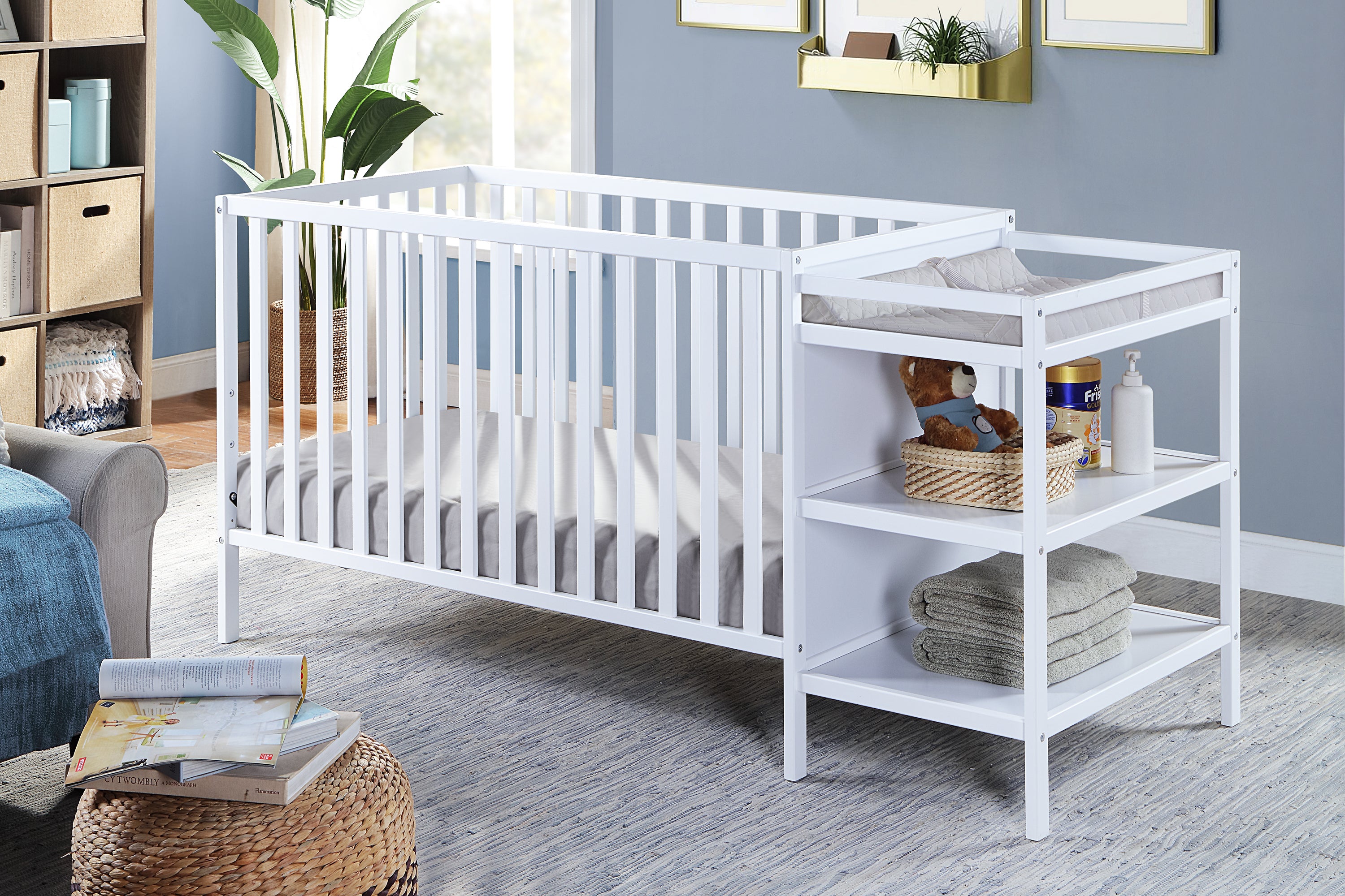 Palmer 3-in-1 Convertible Crib and Changer Combo White | Premium Home Decor - Grand Goldman