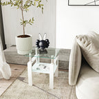 1-Piece Modern Tempered Glass Tea Table Coffee Table End Table, Square Table for Living Room, Transparent/White - Grand Goldman Shop