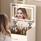 Compact 3 in 1 Vanity Desk with Open Top Mirror, Glass Desktop, White MDF, 50.39' Height - Grand Goldman Shop