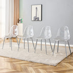 Modern simple transparent dining chair plastic chair armless crystal chair Nordic creative makeup stool negotiation chair Set of 4 and plating metal legW115164140,TW-1200 - Grand Goldman Shop