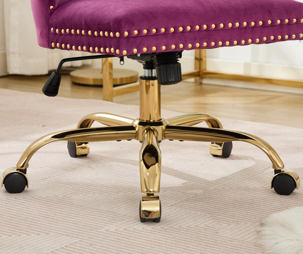 A&A Furniture Office Chair,Modern Velvet Upholstered Tufted Button Home Office Chair with Golden Metal Base,Adjustable Desk C