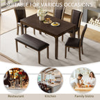 6-Piece Dining Table Set with Bench and Chairs, Wooden dining table set for 6 people, Farmhouse Rustic Style 6 Person Dining Table Set for Dining Room, Kitchen, Dark Walnut - Grand Goldman Shop