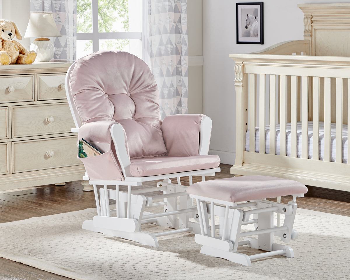 Mason Glider and Ottoman White Wood and Pink Fabric | Premium Home Decor - Grand Goldman
