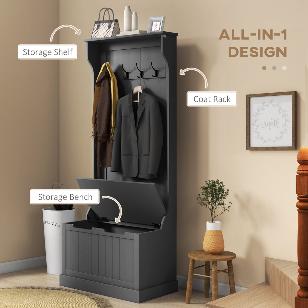 HOMCOM 28' 3-In-1 Entryway Hall Tree with Storage Bench, Coat Rack with Four Hooks and Shoe Storage, Black - Grand Goldman Shop