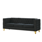Modern Black Velvet Sofa with Button Tufting and Metal Legs, 3-Seater Couch for Living Room or Bedroom, Upholstered in Soft Velvet with Solid Wood Frame - Grand Goldman Shop