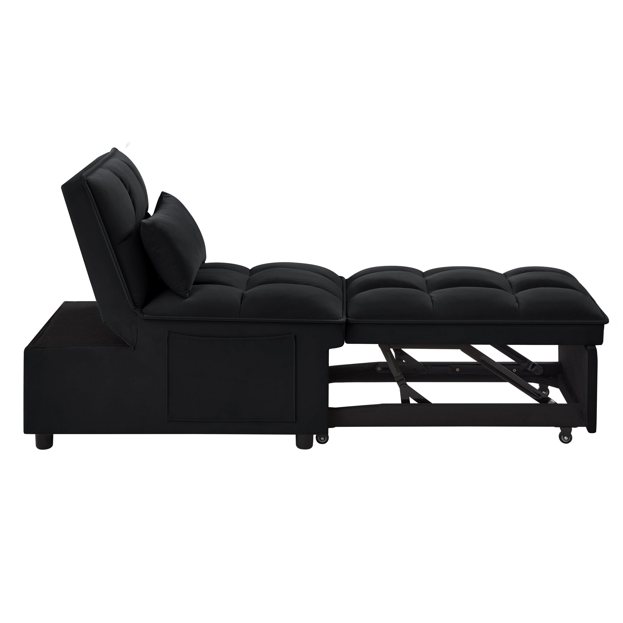 4 in1 Multi-Function Single Sofa Bed with Storage Pockets,Tufted Single Pull-out Sofa Bed with Adjustable Backrest and Pillows ,Convertible  Chaise Lounge,Black - Grand Goldman Shop