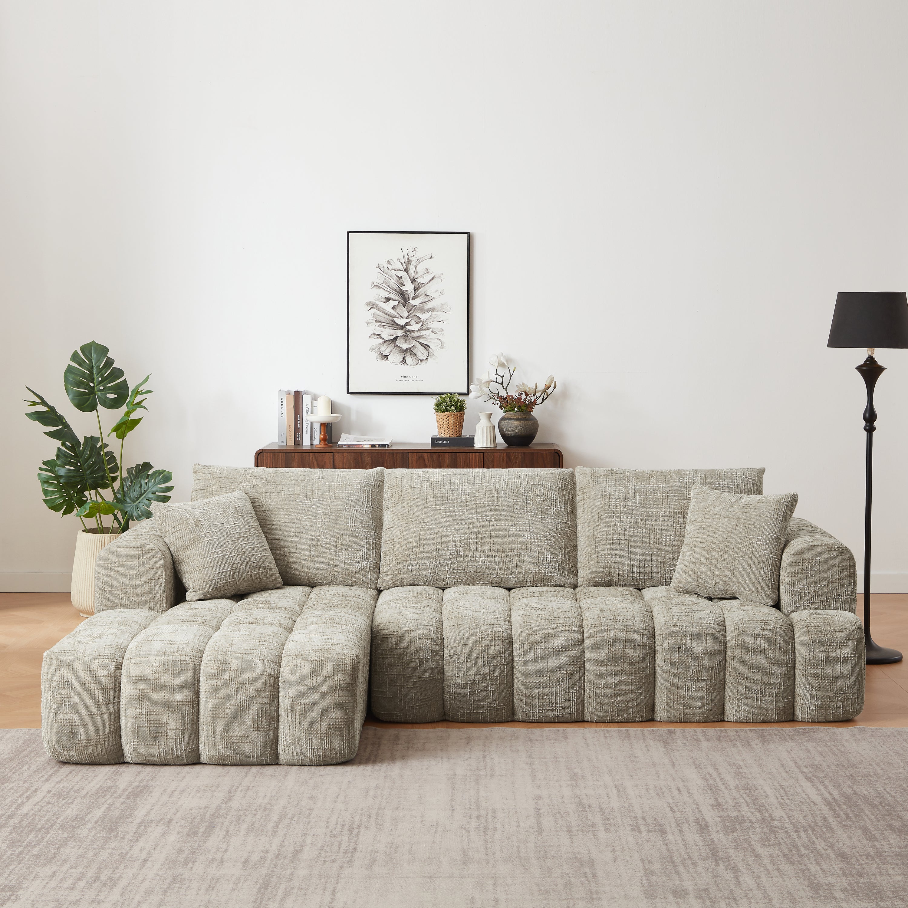 Chenille L-Shape Luxury Sectional Oversized Sofa,Mnimalist Design,Comfy Sleeper Couch for Living Room,Apartment&Reception Spaces,No Assembly Required - Grand Goldman Shop