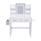 Elegant LED Mirror Vanity Dressing Table with Adjustable Lights, Drawers & Storage, White MDF, 27.56 x 15.75 Inches - Grand Goldman Shop