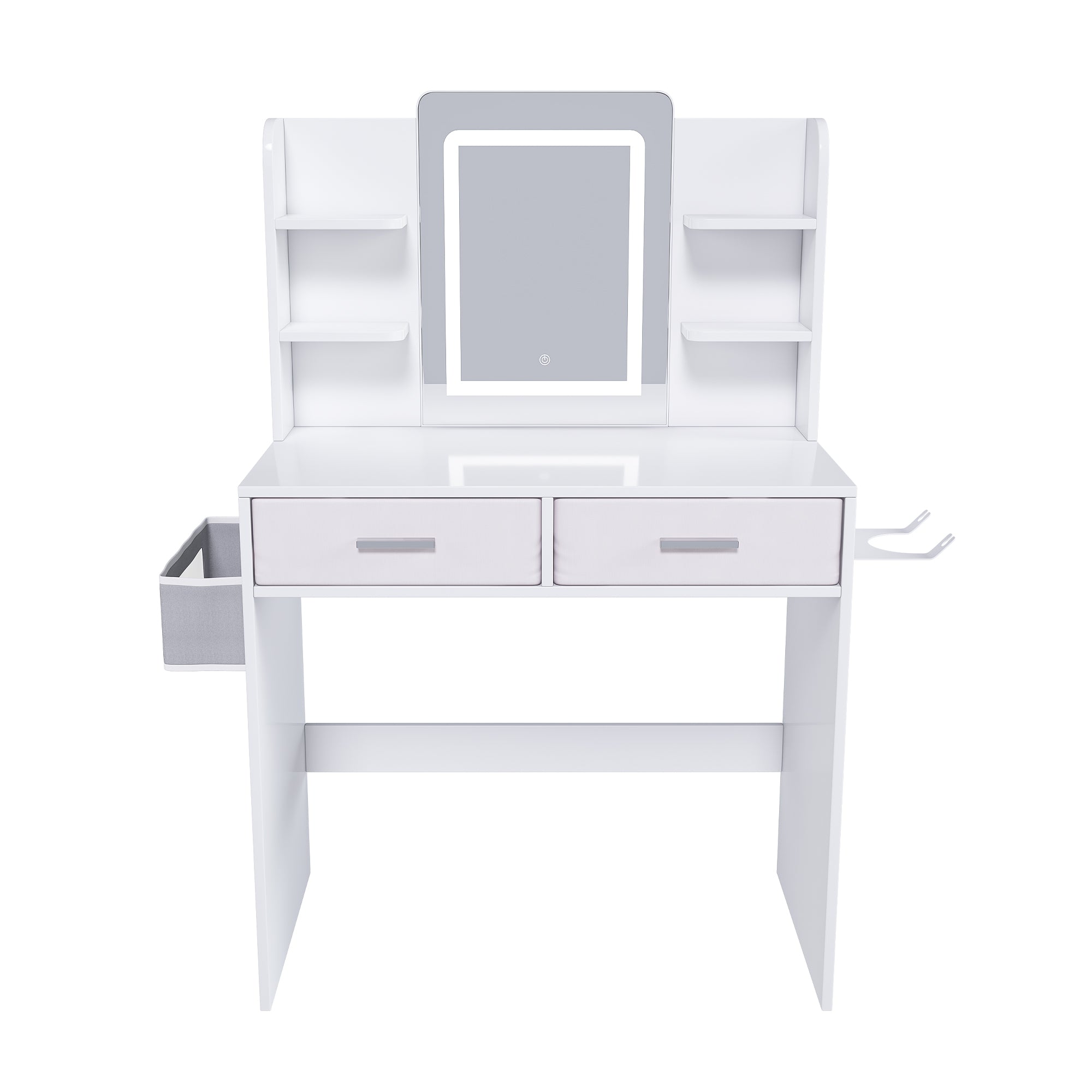 Elegant LED Mirror Vanity Dressing Table with Adjustable Lights, Drawers & Storage, White MDF, 27.56 x 15.75 Inches - Grand Goldman Shop