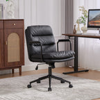 Office Chair,Mid Back Home Office Desk Task Chair with Wheels and Arms Ergonomic PU Leather Computer Rolling Swivel Chair wit