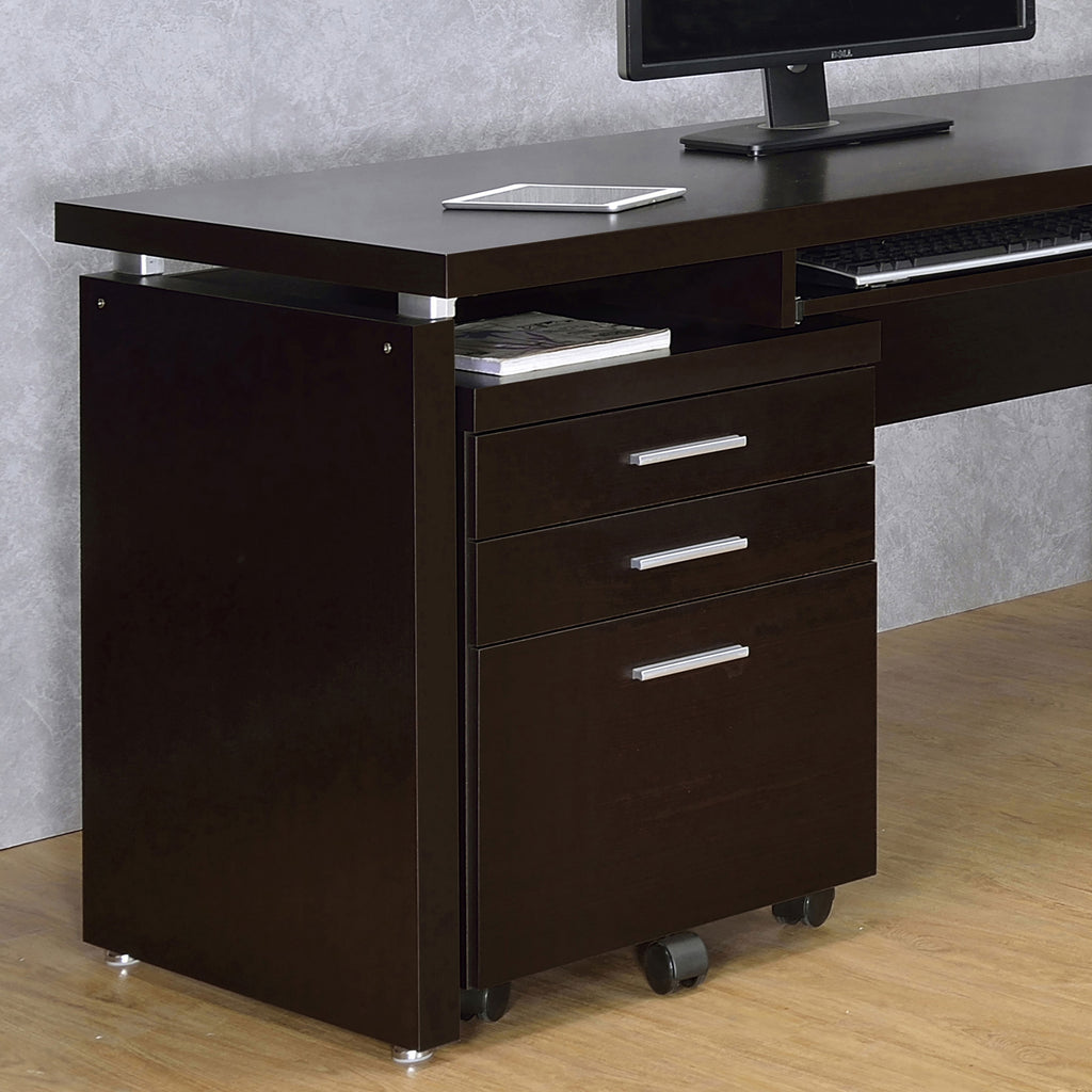 Cappuccino 3-Drawer File Cabinet with Modern Silver Hardware, Brown Wood Finish, Compact Office Storage for Home and Studio -
