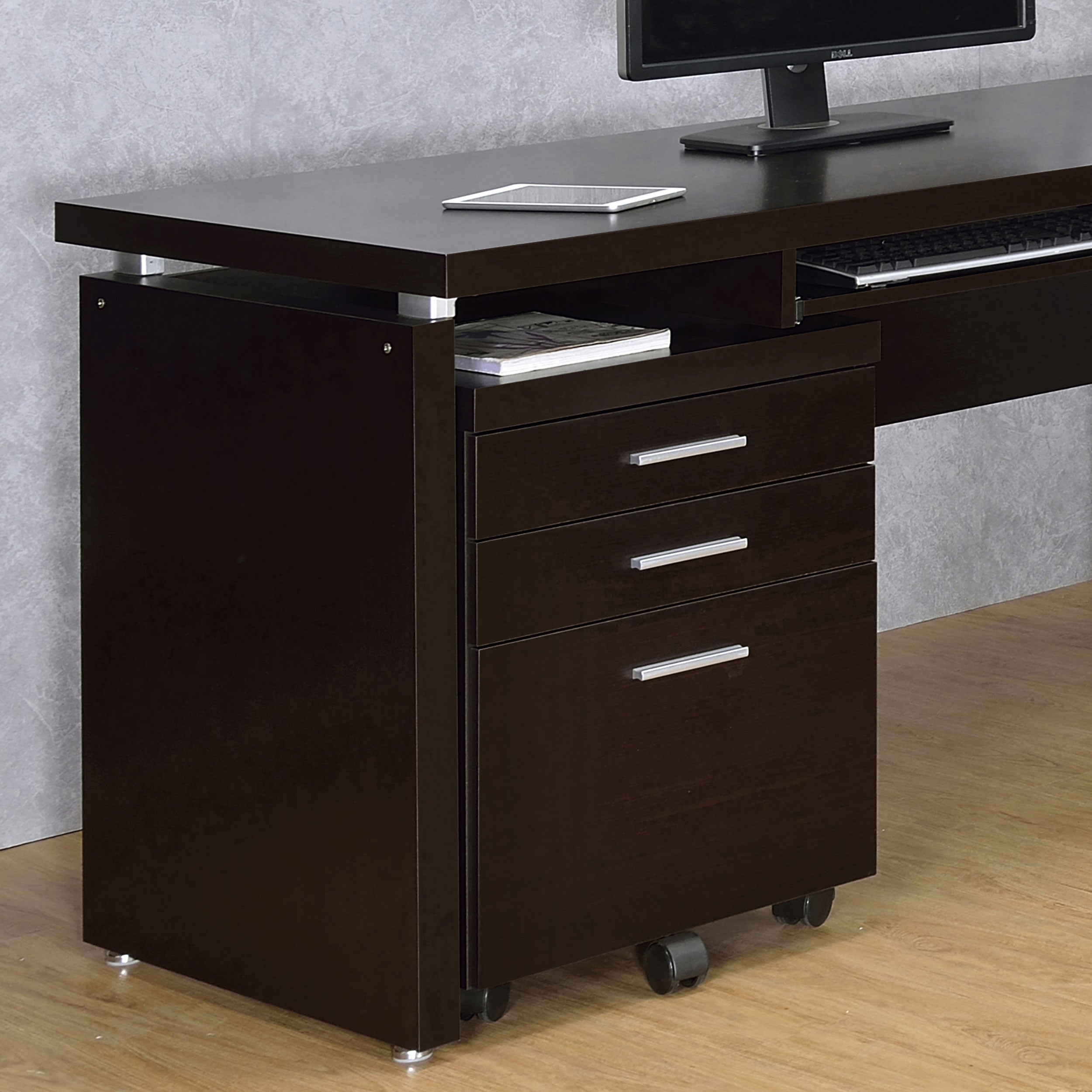 Cappuccino 3-Drawer File Cabinet with Modern Silver Hardware, Brown Wood Finish, Compact Office Storage for Home and Studio -