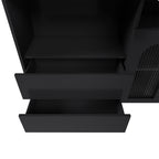 Retro Kitchen Island with Extendable Rotating Table, Black Marble Veneer on MDF, 4 Drawers & Glass Door Cabinets, Built-in Socket, Fits 2-4 People - Grand Goldman Shop