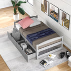 Gray Twin Size Platform Bed with Two Drawers, Pine Wood and MDF Construction - Grand Goldman Shop