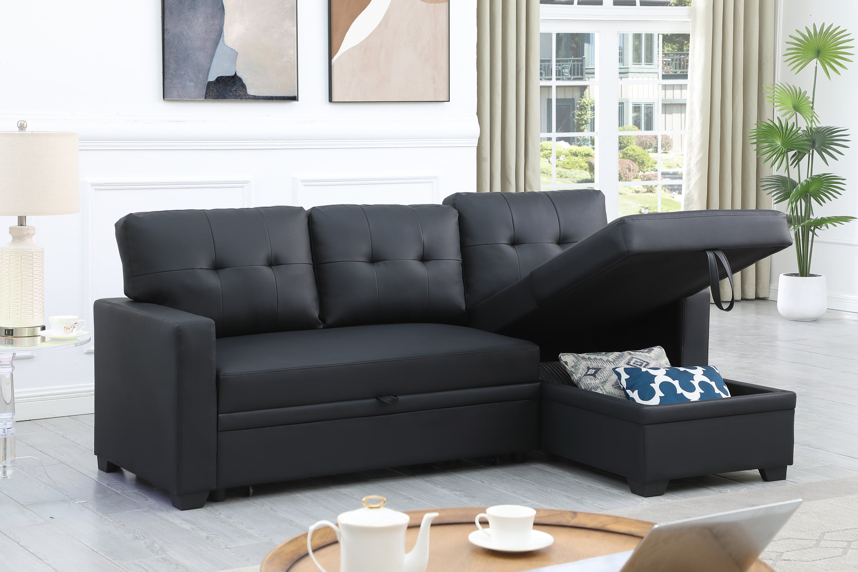 Upholstered Pull out Sectional Sofa with Chaise - Grand Goldman Shop