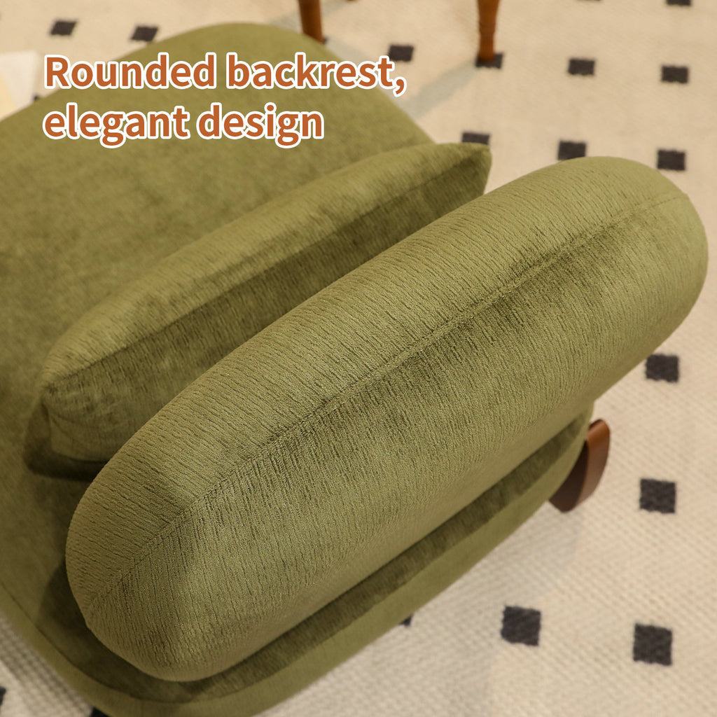 Cute Accent Chair with Solid Wood Legs, Velvet Living Room Chair with Soft Cushion, Cozy Bedroom Chair, Comfy Armless Reading Chair for Apartment, Waiting Room, Balcony (Green) - Grand Goldman Shop