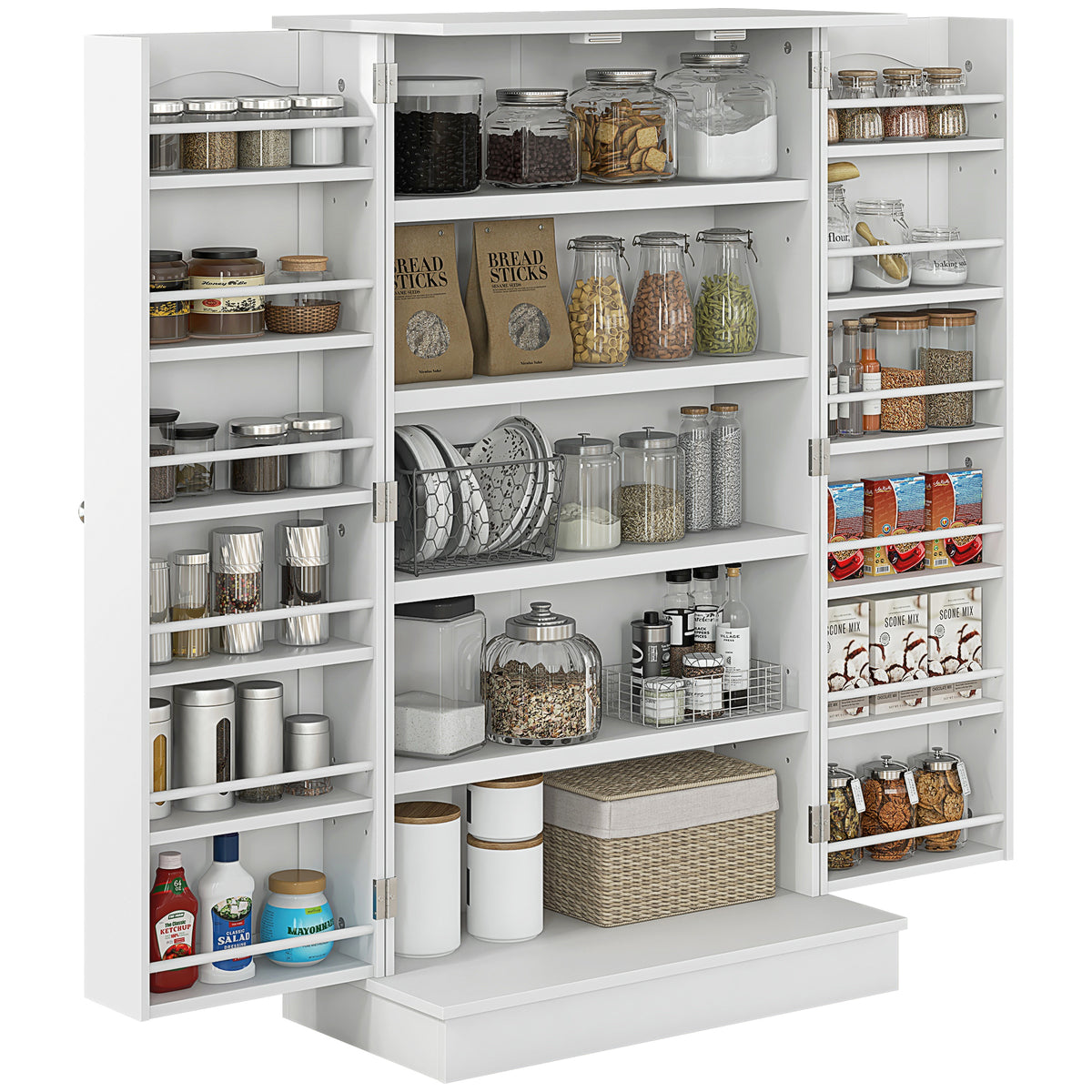 HOMCOM Kitchen Pantry Storage Cabinet w/ 5-tier Shelving, 12 Spice Racks - Grand Goldman Shop