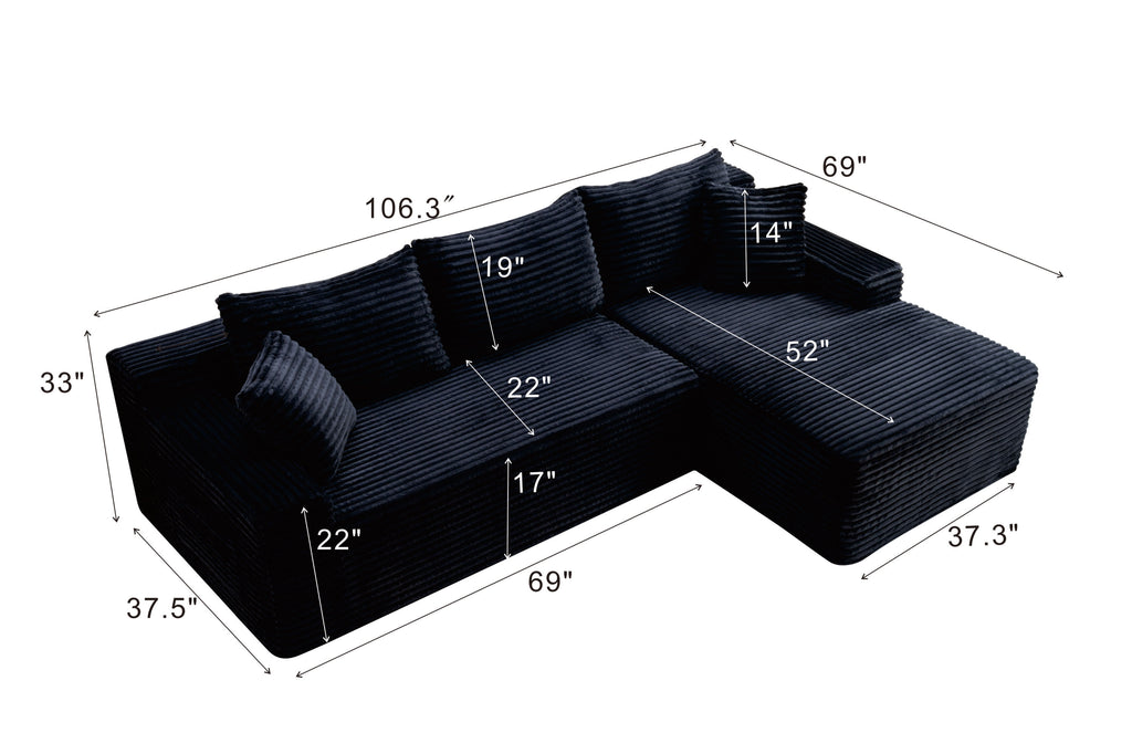 106.3' Cloud Modular Sectional Sofa Couch with L-Shape Chaise,Modern Minimalist Upholstered Couches for Living Room Bedroom,Deep Seat Corner Couch,No Assembly Required - Grand Goldman Shop