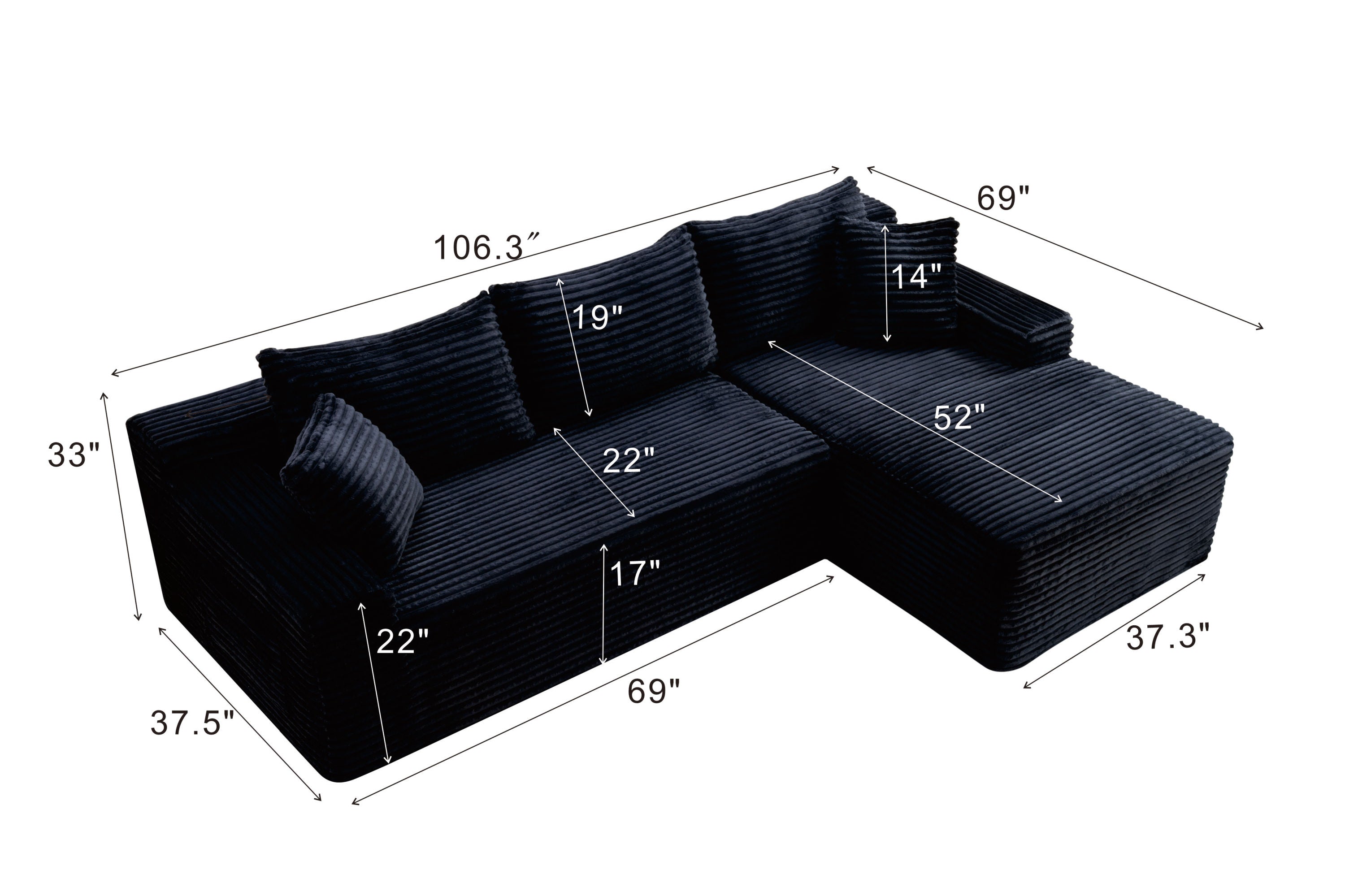 106.3' Cloud Modular Sectional Sofa Couch with L-Shape Chaise,Modern Minimalist Upholstered Couches for Living Room Bedroom,Deep Seat Corner Couch,No Assembly Required - Grand Goldman Shop