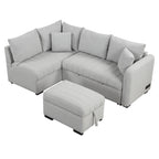 Modern L-shaped Sectional Pull Out Sofa Bed with USB Ports & Storage Ottoman, Gray Jacquard Fabric, 82.6' - Grand Goldman Shop